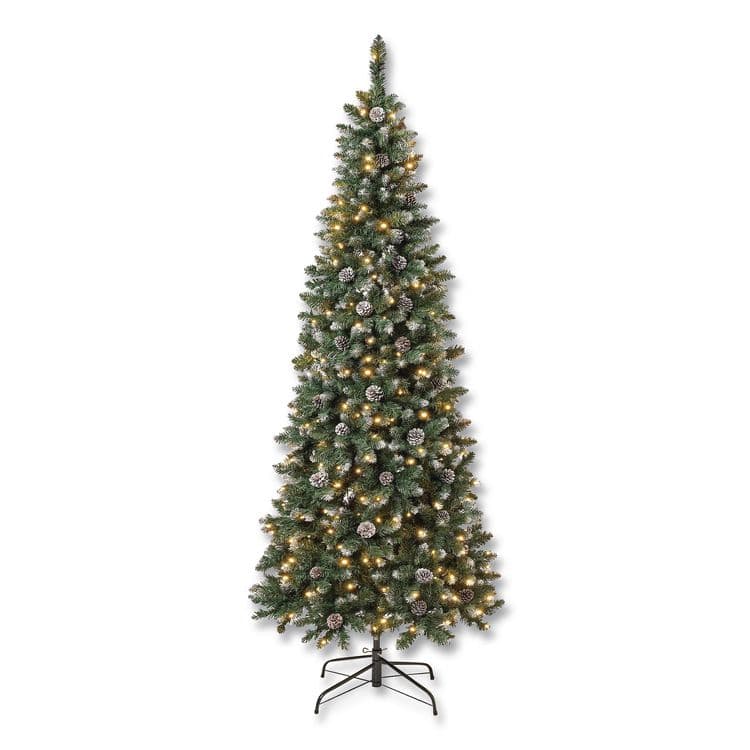 NATIONAL TREE COMPANY Pre-Lit Oakley Hills Slim Tree, 31" x 31" x 90", Green Tree, Green Tree Stand (NTTOAK8304L75)