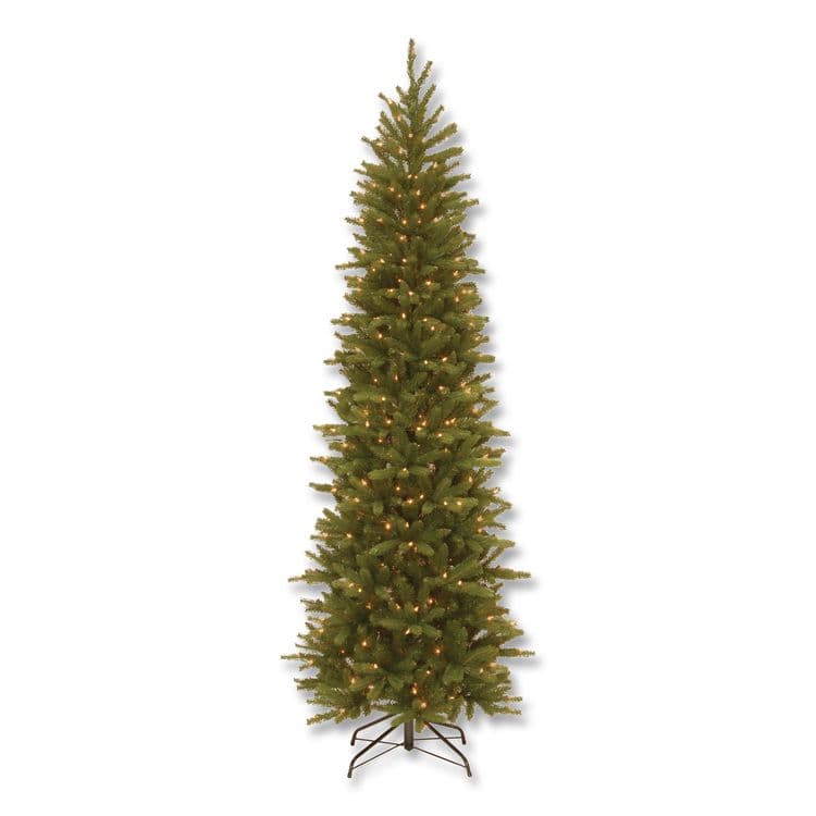 NATIONAL TREE COMPANY Pre-Lit Grande Fir Pencil Slim Tree, 30" x 30" x 78", Green Tree, Green Tree Stand (NTTPEGF433465)