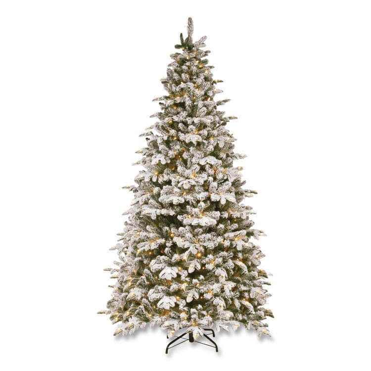 NATIONAL TREE COMPANY Pre-Lit Snowy Everest Fir, 64" x 64" x 108", Green Tree, Green Tree Stand (NTTPEV331190)