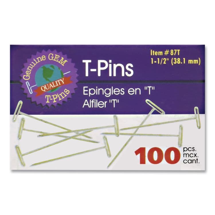 ADVANTUS CORPORATION T-Pins, Steel, Silver, 1.5", 100/Box (GEM87T) thumbnail 3