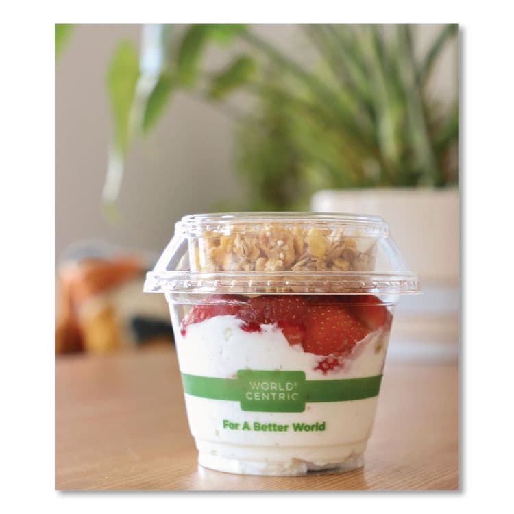 WORLD CENTRIC PLA Clear Cold Cup Lids, Dome Lid, Fits 9 oz to 24 oz Parfait Cups, Plastic, Clear, 1,000/Carton (WORCPLCS12SH) thumbnail 2