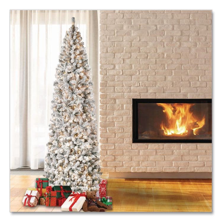 NATIONAL TREE COMPANY Pre-Lit Acacia Flocked Slim Tree, 35" x 35" x 108", Green Tree, Green Tree Stand (NTTAC10030090F) thumbnail 2