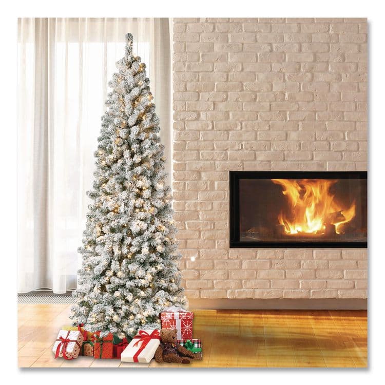 NATIONAL TREE COMPANY Pre-Lit Acacia Medium Flocked Tree, 34" x 34" x 89", Green Tree, Green Tree Stand (NTTAC10030275F) thumbnail 2