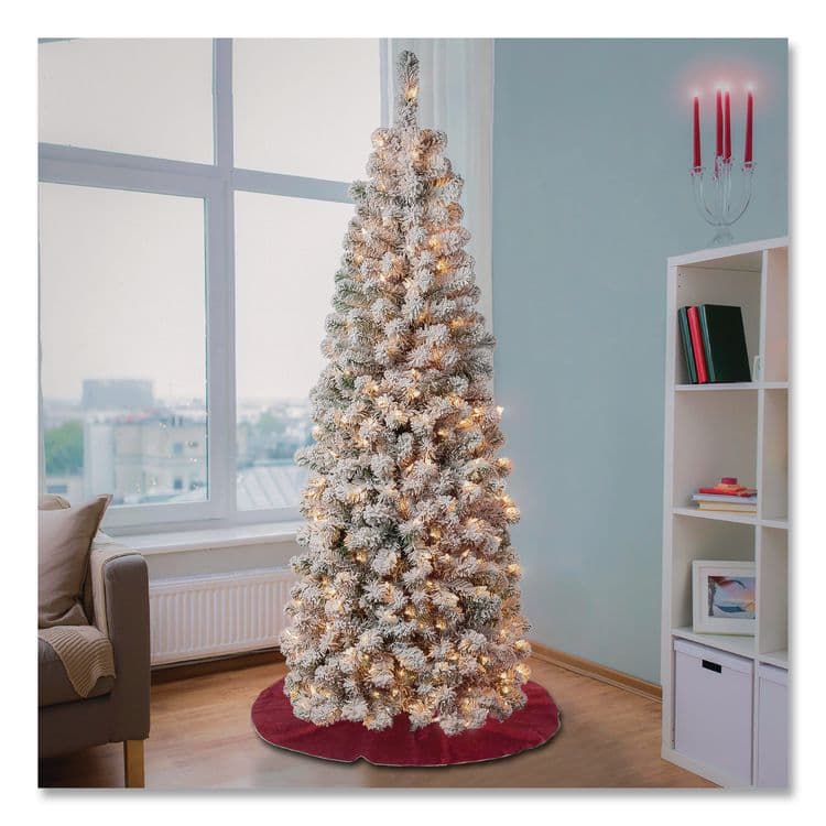 NATIONAL TREE COMPANY Pre-Lit Acacia Flocked Slim Tree, 24" x 24" x 70.8", Green Tree, Green Tree Stand (NTTAC10030460F) thumbnail 2