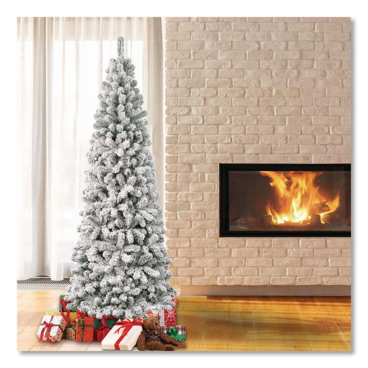 NATIONAL TREE COMPANY Acacia Medium Flocked Tree, 34" x 34" x 88.5" Green Tree, Green Tree Stand (NTTAC10050275F) thumbnail 2