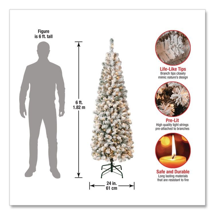 NATIONAL TREE COMPANY Pre-Lit Acacia Flocked Slim Tree, 24" x 24" x 70.8", Green Tree, Green Tree Stand (NTTAC10030460F) thumbnail 4