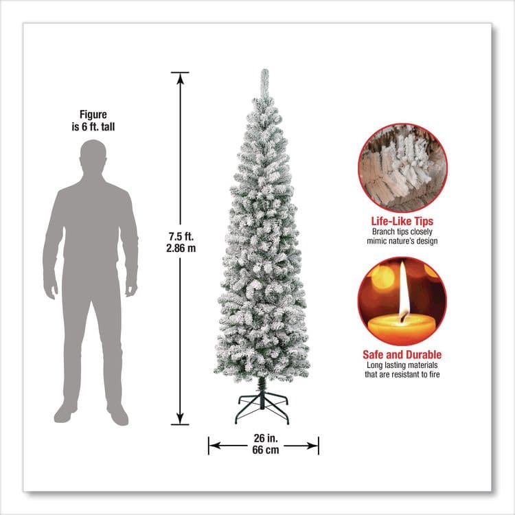NATIONAL TREE COMPANY Acacia Pencil Slim Flocked Tree, 26" x 26" x 88.5", Green Tree, Green Tree Stand (NTTAC10050475F) thumbnail 4