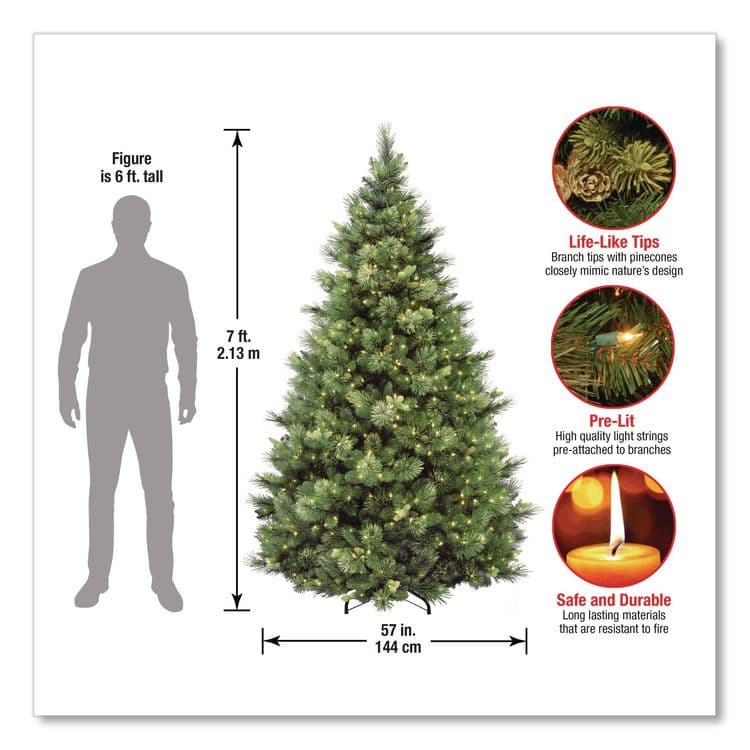NATIONAL TREE COMPANY Pre-Lit Carolina Pine Tree, 58" x 58" x 84", Green Tree, Green Tree Stand (NTTCAP330670) thumbnail 4