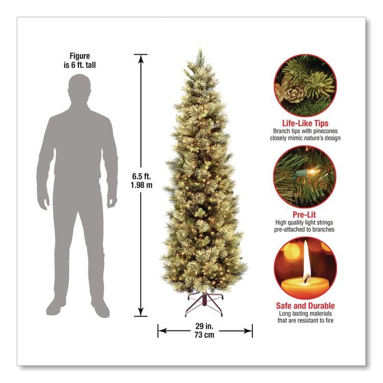 NATIONAL TREE COMPANY Pre-Lit Carolina Pine Slim Tree, 29" x 29" x 78", Green Tree, Green Tree Stand (NTTCAP333065) thumbnail 4