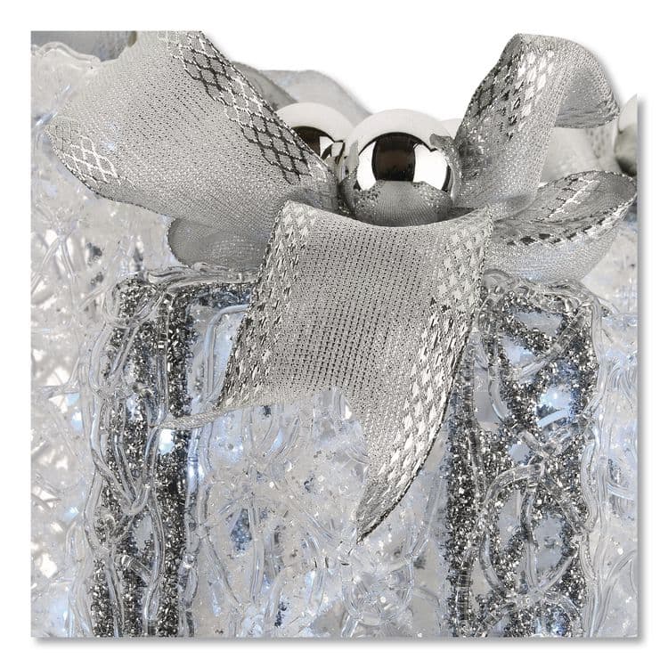 NATIONAL TREE COMPANY Pre-Lit Decorated White Gift Box Assortment, AC Powered, Cool White LED Lights, 8", 10", 12", White (NTTDF07004L) thumbnail 4