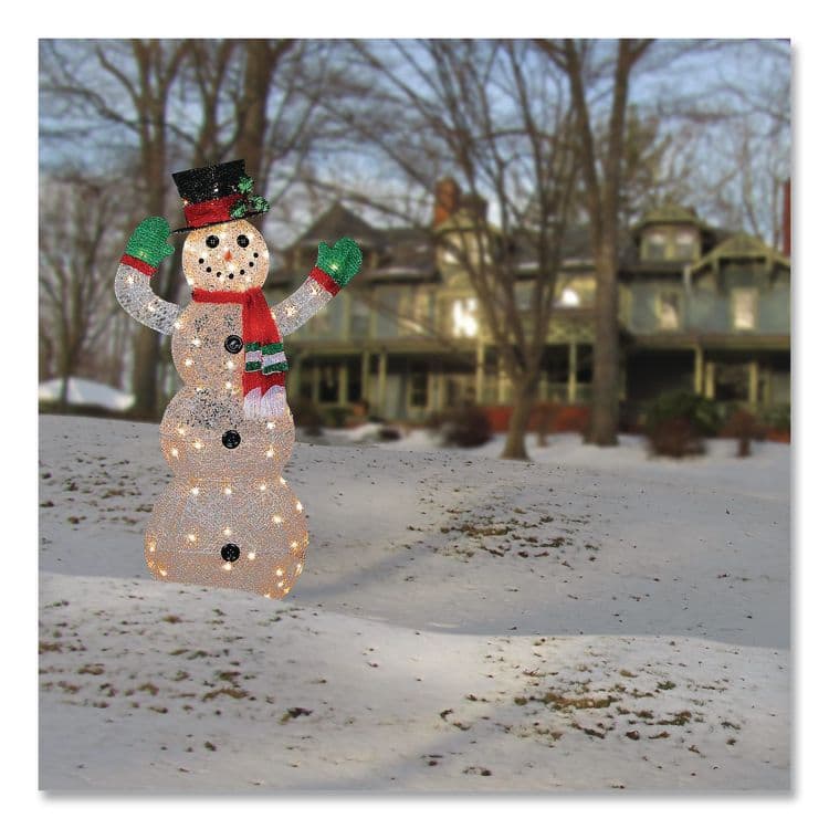 NATIONAL TREE COMPANY Snowman Decoration, AC Powered, Cool White LED Lights, 13.5" x 27.5" x 48", White (NTTDF070114C) thumbnail 2