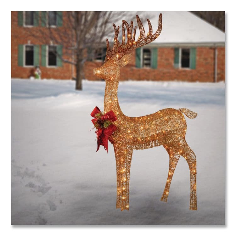 NATIONAL TREE COMPANY Pre-Lit Standing Reindeer, AC Powered, Warm White LED Lights, 20.5" x 27" x 48", Champagne (NTTDF105010U) thumbnail 2