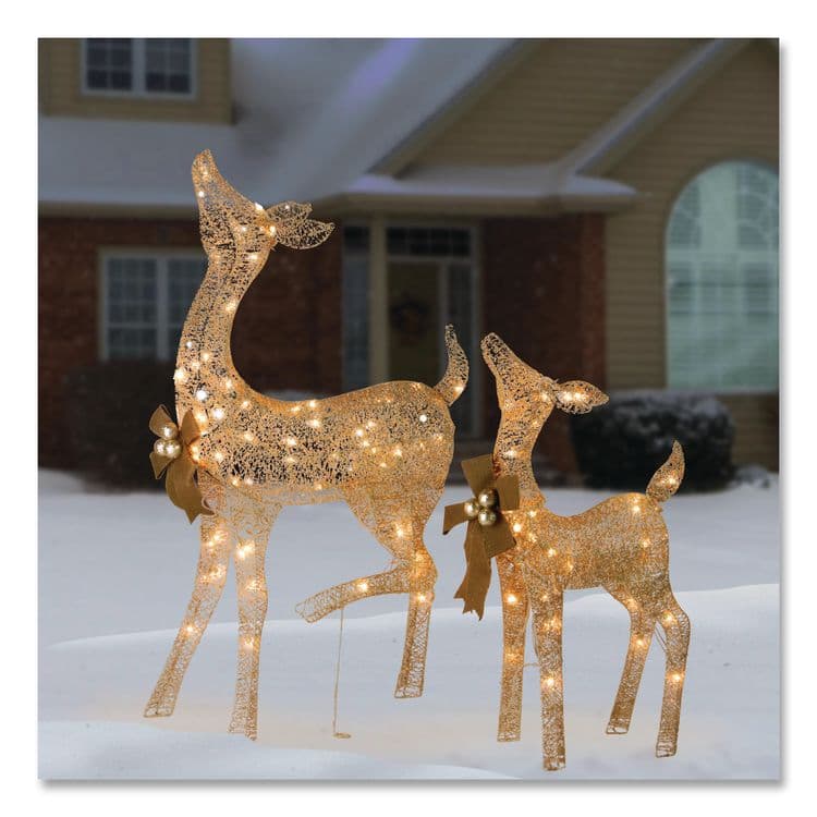 NATIONAL TREE COMPANY Pre-Lit Fawn with Doe Decoration, AC Powered, Warm White LED Lights, 6" x 22" x 38" Doe, 6" x 22" x 28" Fawn, Assorted Colors (NTTDF105014U) thumbnail 2