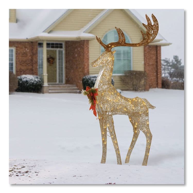 NATIONAL TREE COMPANY Pre-Lit Crystal Champagne Standing Buck, AC Powered, Warm White LED Lights, 9" x 26" x 55", Assorted Colors (NTTDF120005U) thumbnail 2