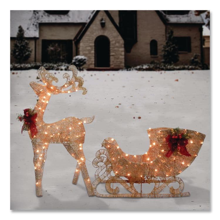 NATIONAL TREE COMPANY Champagne Reindeer Pulling Sleigh, AC Power, Warm White LED Lights, 13.5" x 24" x 48" Reindeer, 13.5" x 38.5" x 24" Sleigh (NTTDF140009U) thumbnail 2