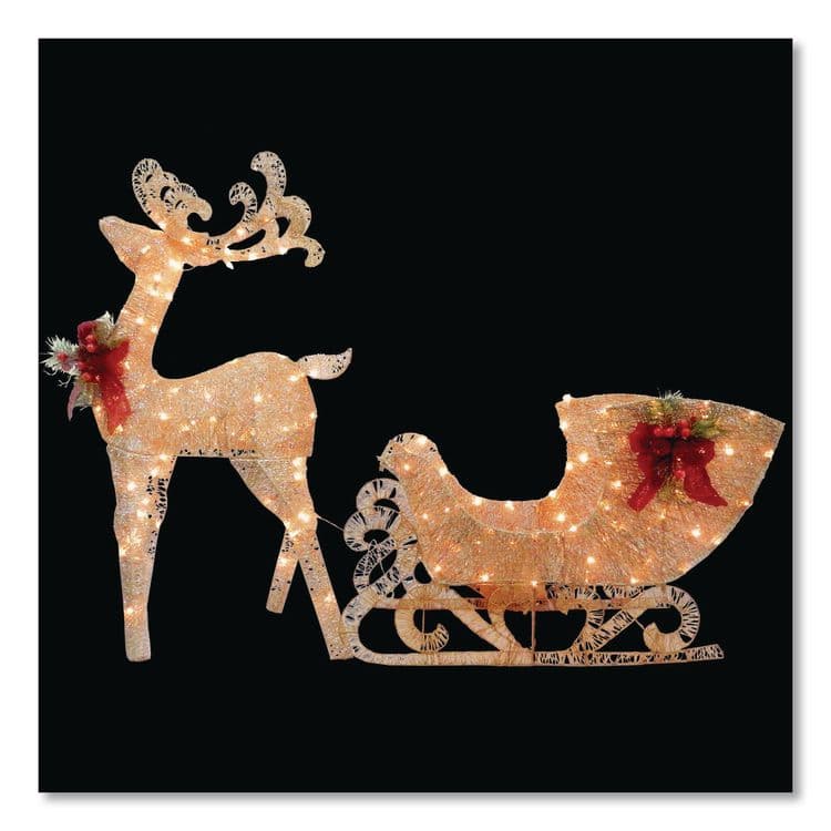 NATIONAL TREE COMPANY Champagne Reindeer Pulling Sleigh, AC Power, Warm White LED Lights, 13.5" x 24" x 48" Reindeer, 13.5" x 38.5" x 24" Sleigh (NTTDF140009U) thumbnail 4