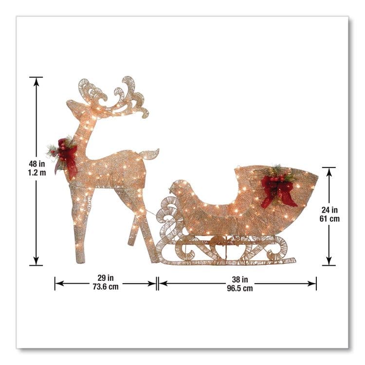 NATIONAL TREE COMPANY Champagne Reindeer Pulling Sleigh, AC Power, Warm White LED Lights, 13.5" x 24" x 48" Reindeer, 13.5" x 38.5" x 24" Sleigh (NTTDF140009U) thumbnail 3