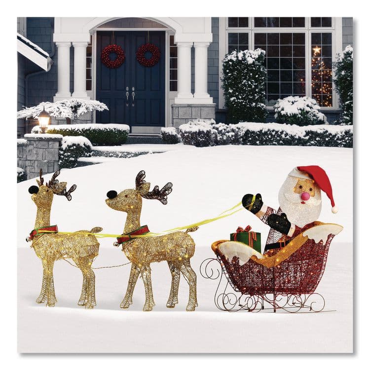 NATIONAL TREE COMPANY Santa and Reindeer, AC Powered, Warm White LED Lights, 11.25" x 30.75" x 33.5", Champagne (NTTDF245001C) thumbnail 2
