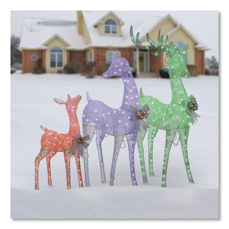 NATIONAL TREE COMPANY Mesh Glittered Deer Family, AC Powered, Blue/Green/Red/Yellow LED Lights, 27" x 8.5" x 60", White (NTTDF340001LR) thumbnail 2