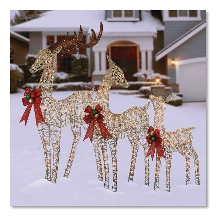 NATIONAL TREE COMPANY Champagne Glitter Deer Family, AC Powered, Warm White LED Lights, 27" x 8.5" x 60", Champagne (NTTDF370001U) thumbnail 2