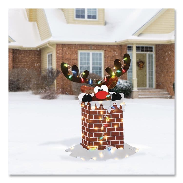 NATIONAL TREE COMPANY Pre-Lit Reindeer Stuck in Chimney Decoration, AC Powered, Blue/Green/Red/Yellow LED Lights, 12" x 33" x 47", Red (NTTDF21070015L) thumbnail 2