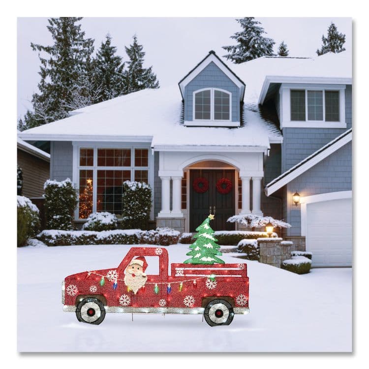 NATIONAL TREE COMPANY Pre-Lit Santa in Red Truck, AC Powered, Blue/Green/Red/Yellow LED Lights, 11" x 46" x 27", Red (NTTDF21070018L) thumbnail 2