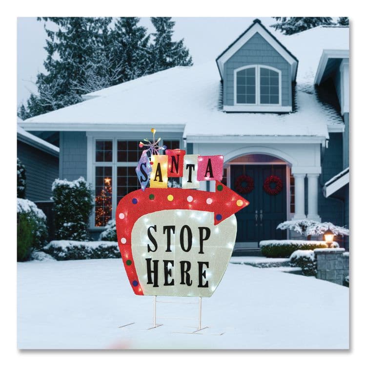 NATIONAL TREE COMPANY Pre-Lit Vintage Vegas Santa Sign, AC Powered, Cool White/Red/Warm White LED Lights, 12" x 36" x 50.5", Red (NTTDF21078001C) thumbnail 2
