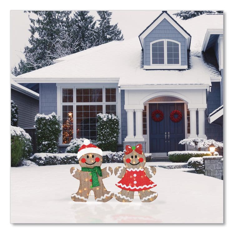 NATIONAL TREE COMPANY Pre-Lit Gingerbread Cookie Couple, AC Powered, Warm White LED Lights, 12" x 24" x 35", Assorted Colors (NTTDF21080006L) thumbnail 2
