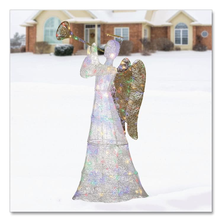 NATIONAL TREE COMPANY Trumpeting White Angel, AC Powered, Blue/Green/Red/Yellow LED Lights, 18" x 33" x 60", White (NTTDF21210001L) thumbnail 2