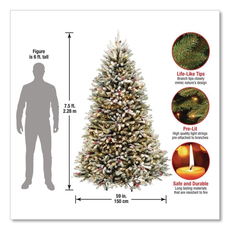NATIONAL TREE COMPANY Pre-Lit Dunhill Fir Snowy Tree, 59" x 59" x 90", Green Tree, Green Tree Stand (NTTDUF30075) thumbnail 4