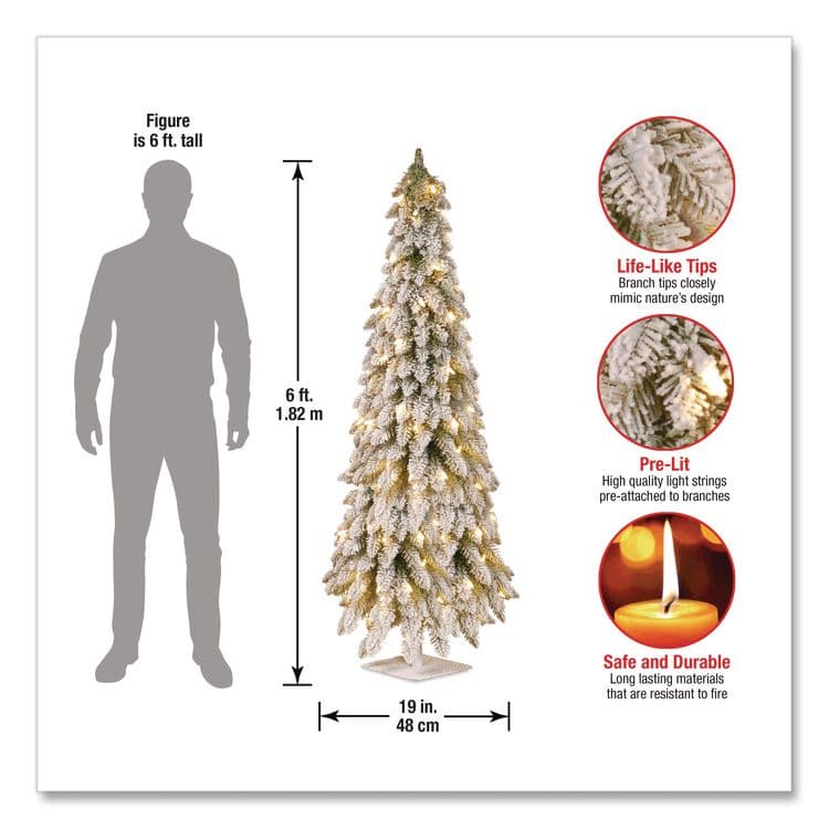 NATIONAL TREE COMPANY Pre-Lit Snowy Downswept Forest Slim Tree, 19" x 19" x 60", Green Tree, White Square Metal Plate (NTTFTDF160ALO) thumbnail 4