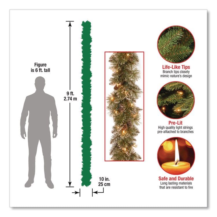 NATIONAL TREE COMPANY Pre-Lit Glittery Bristle Pine Garland, AC Powered, Clear Incandescent Lights, 108" Long, Green (NTTGB33009A1) thumbnail 4