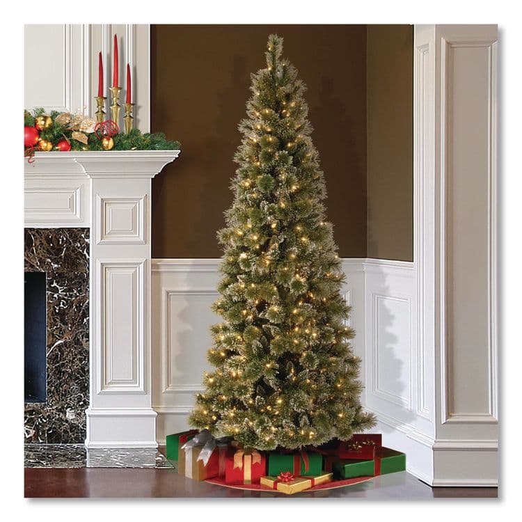 NATIONAL TREE COMPANY Pre-Lit Glittery Bristle Slim Tree, 42" x 42" x 90", Green Tree, Green Tree Stand (NTTGB331975) thumbnail 2