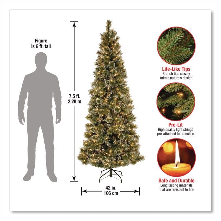 NATIONAL TREE COMPANY Pre-Lit Glittery Bristle Slim Tree, 42" x 42" x 90", Green Tree, Green Tree Stand (NTTGB331975) thumbnail 4