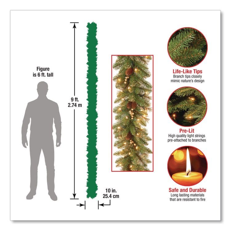NATIONAL TREE COMPANY Pre-Lit Glittery Pine Gold Garland, AC Powered, Clear Incandescent Lights, 108" Long, Green (NTTGPG33419A) thumbnail 3