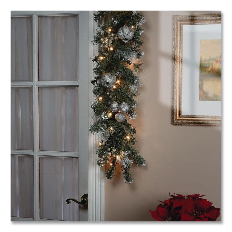 NATIONAL TREE COMPANY Pre-Lit Glittery Pine Pomegranate Garland, AC Powered, Clear Incandescent Lights, 108" Long, Green (NTTGTP13029B1) thumbnail 2