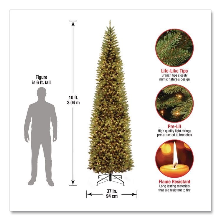 NATIONAL TREE COMPANY Pre-Lit Kingswood Fir Pencil Slim Tree, 37" x 37" x 120", Green Tree, Green Tree Stand (NTTKW7300100) thumbnail 4