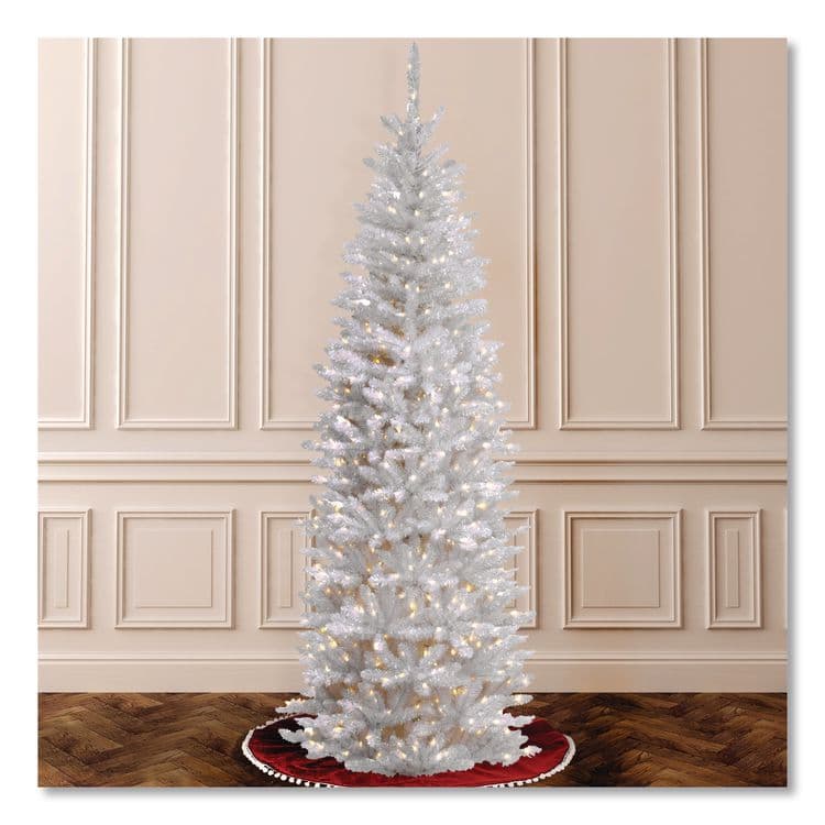 NATIONAL TREE COMPANY Pre-Lit Kingswood Fir Pencil Tree, 28" x 28" x 78", White Tree, White Tree Stand (NTTKWW730065) thumbnail 2