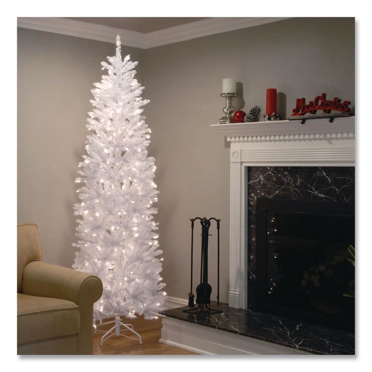 NATIONAL TREE COMPANY Pre-Lit Kingswood Fir Pencil Slim Tree, 35" x 35" x 108", White Tree, White Tree Stand (NTTKWW730090) thumbnail 2