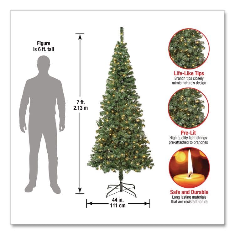 NATIONAL TREE COMPANY Pre-Lit Linden Spruce Slim Tree, 31" x 31" x 90", Green Tree, Green Tree Stand (NTTLIN8304L75) thumbnail 2