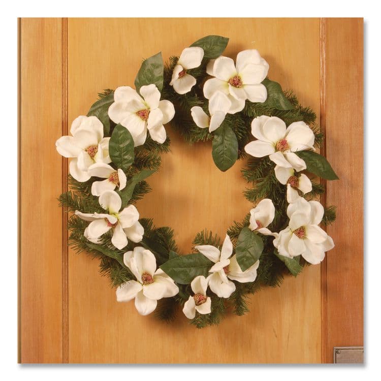 NATIONAL TREE COMPANY North Valley Spruce Magnolia Wreath, 24" Diameter x 3.5"h, White (NTTNRV71324W) thumbnail 2