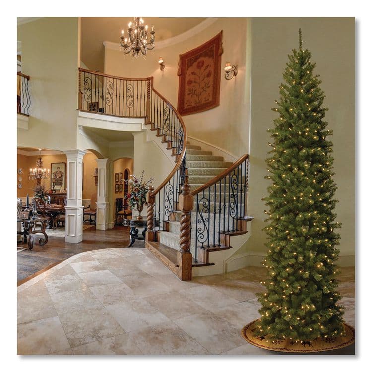 NATIONAL TREE COMPANY Pre-Lit North Valley Spruce Pencil Slim Tree, 40" x 40" x 108", Green Tree, Green Tree Stand (NTTNRV735890) thumbnail 2