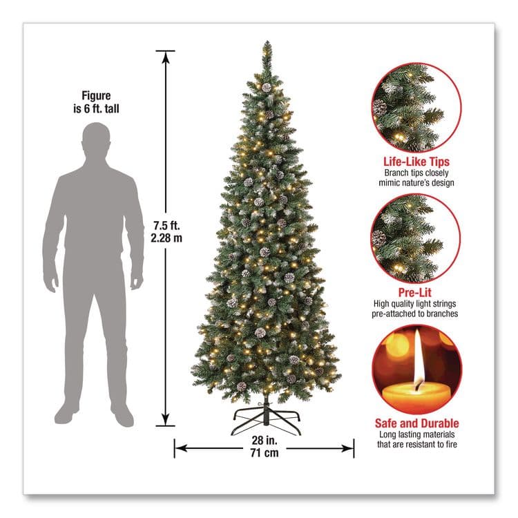 NATIONAL TREE COMPANY Pre-Lit Oakley Hills Slim Tree, 31" x 31" x 90", Green Tree, Green Tree Stand (NTTOAK8304L75) thumbnail 4