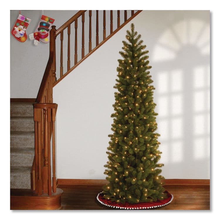 NATIONAL TREE COMPANY Pre-Lit Downswept Douglas Fir Pencil Slim Tree, 30" x 30" x 78", Green Tree, Green Tree Stand (NTTPEDD439265) thumbnail 2