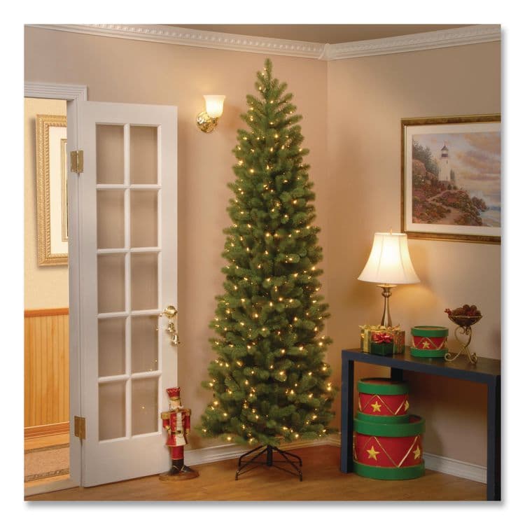 NATIONAL TREE COMPANY Pre-Lit Downswept Douglas Fir Pencil Slim Tree, 35" x 35" x 108", Green Tree, Green Tree Stand (NTTPEDD439290) thumbnail 2