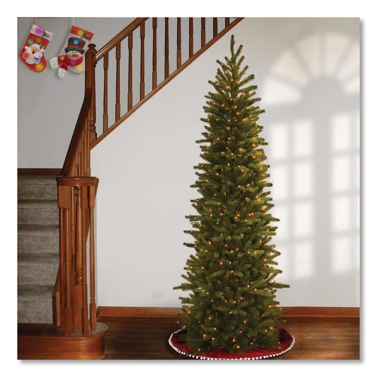 NATIONAL TREE COMPANY Pre-Lit Grande Fir Pencil Slim Tree, 30" x 30" x 78", Green Tree, Green Tree Stand (NTTPEGF433465) thumbnail 2