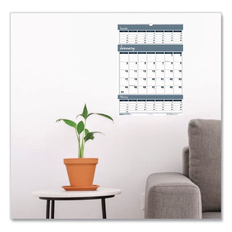 HOUSE OF DOOLITTLE Bar Harbor Recycled Wirebound 3-Months-per-Page Wall Calendar, 15.5 x 22, White/Blue/Gray, 14-Month: Dec 2025 to Jan 2027 (HOD343) thumbnail 2