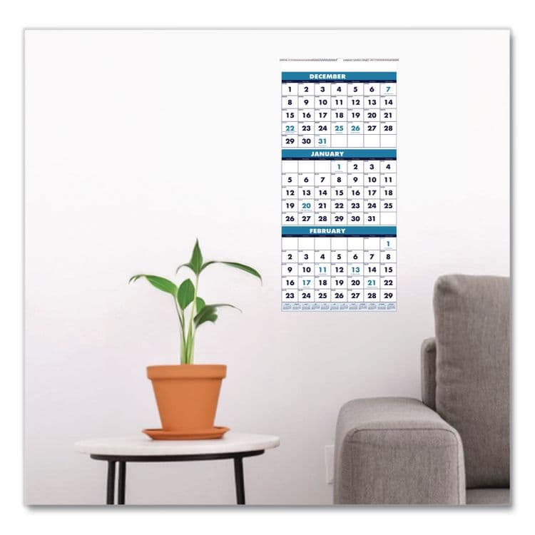 HOUSE OF DOOLITTLE Recycled Three-Month Format Wall Calendar, Vertical Orientation, 8 x 17, White Sheets, 14-Month: Dec 2025 to Jan 2027 (HOD3646) thumbnail 2
