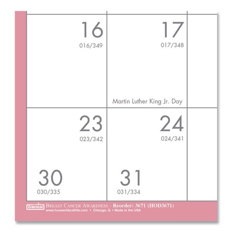 HOUSE OF DOOLITTLE Recycled Monthly Wall Calendar, Breast Cancer Awareness Artwork, 12 x 12, White/Pink/Gray Sheets, 12-Month (Jan-Dec): 2026 (HOD3671) thumbnail 3