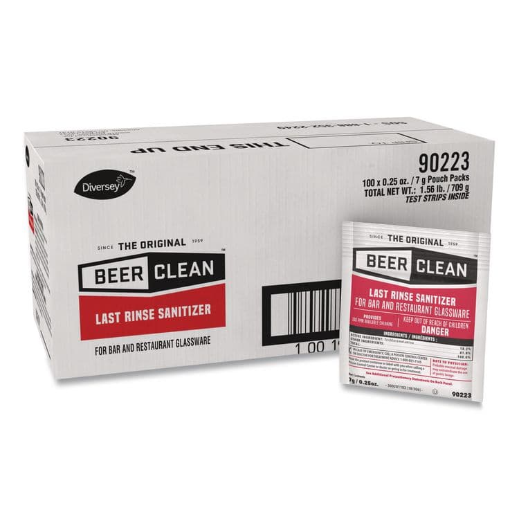DIVERSEY Beer Clean Last Rinse Glass Sanitizer, Powder, 0.25 oz Pack, 100/Carton (DVO90223)
